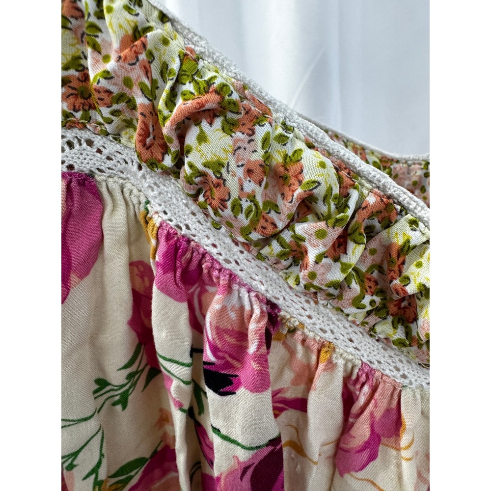 Umgee Pink Floral Patchwork Cottagecore Flutter Sleeve Short Dress Plus Sz 2XL - Picture 9 of 16